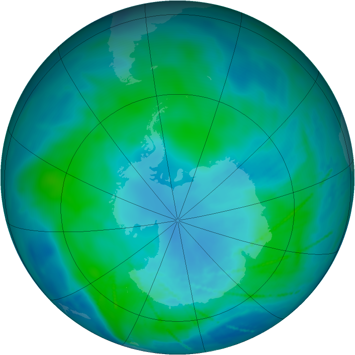 Antarctic ozone map for 06 February 2011
